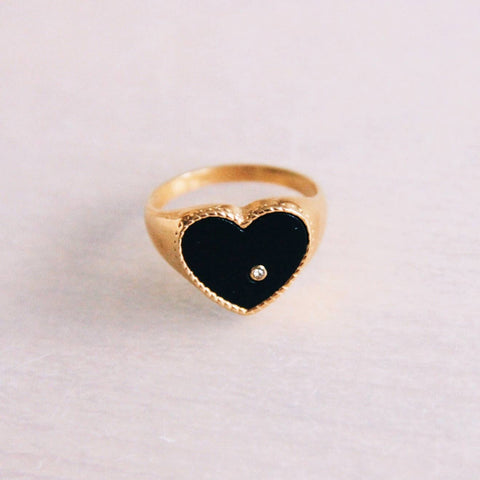 Bazou - Steel ring black heart